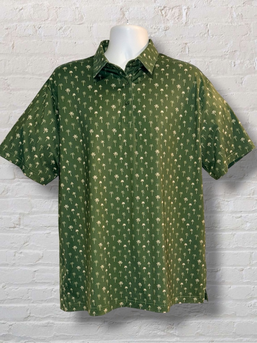 Birdie Threads Men’s Golf Polo Shirt L Green Palm Tree Print Performance